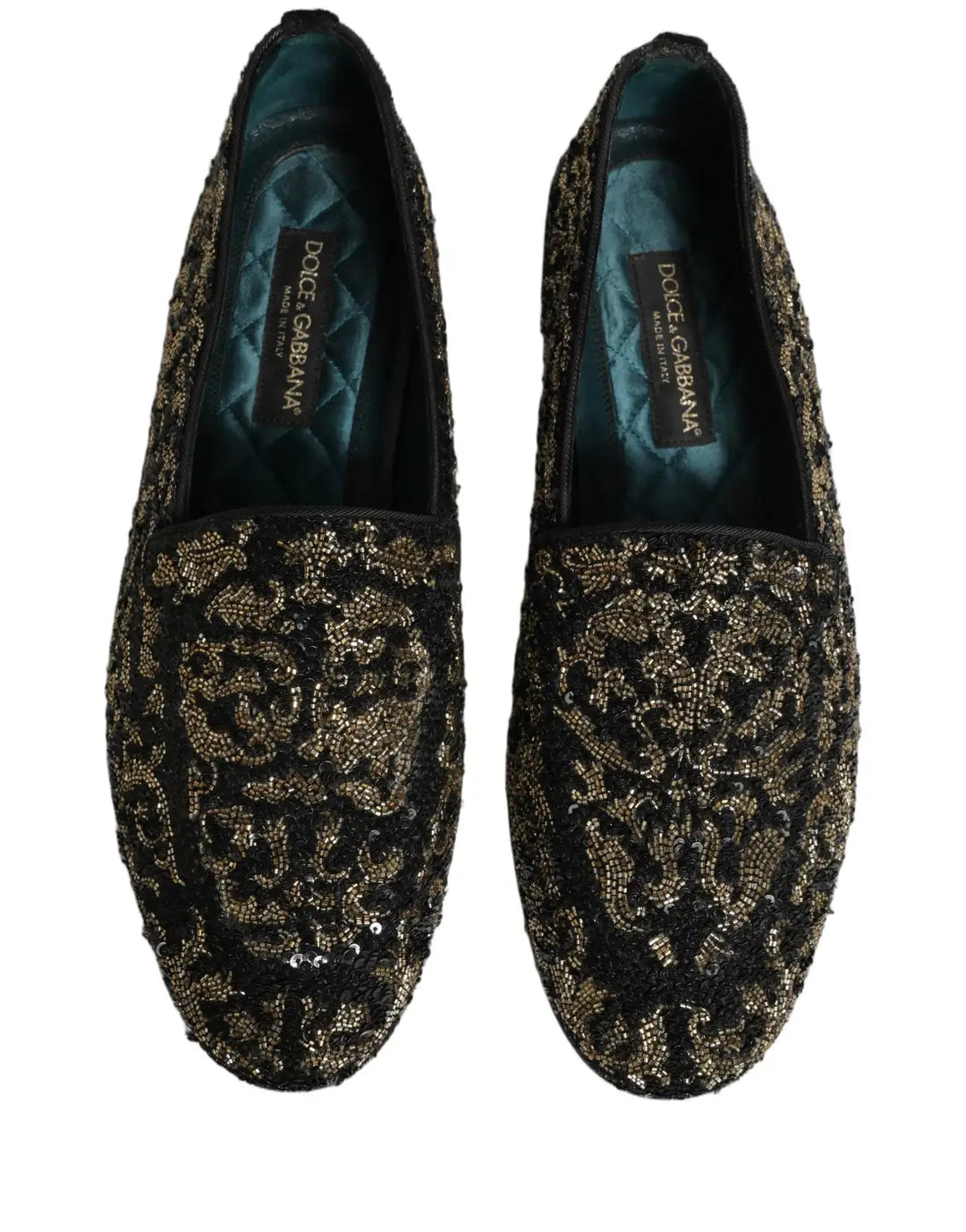 Dolce &amp; Gabbana Black Gold Embellished Dress Loafers Shoes