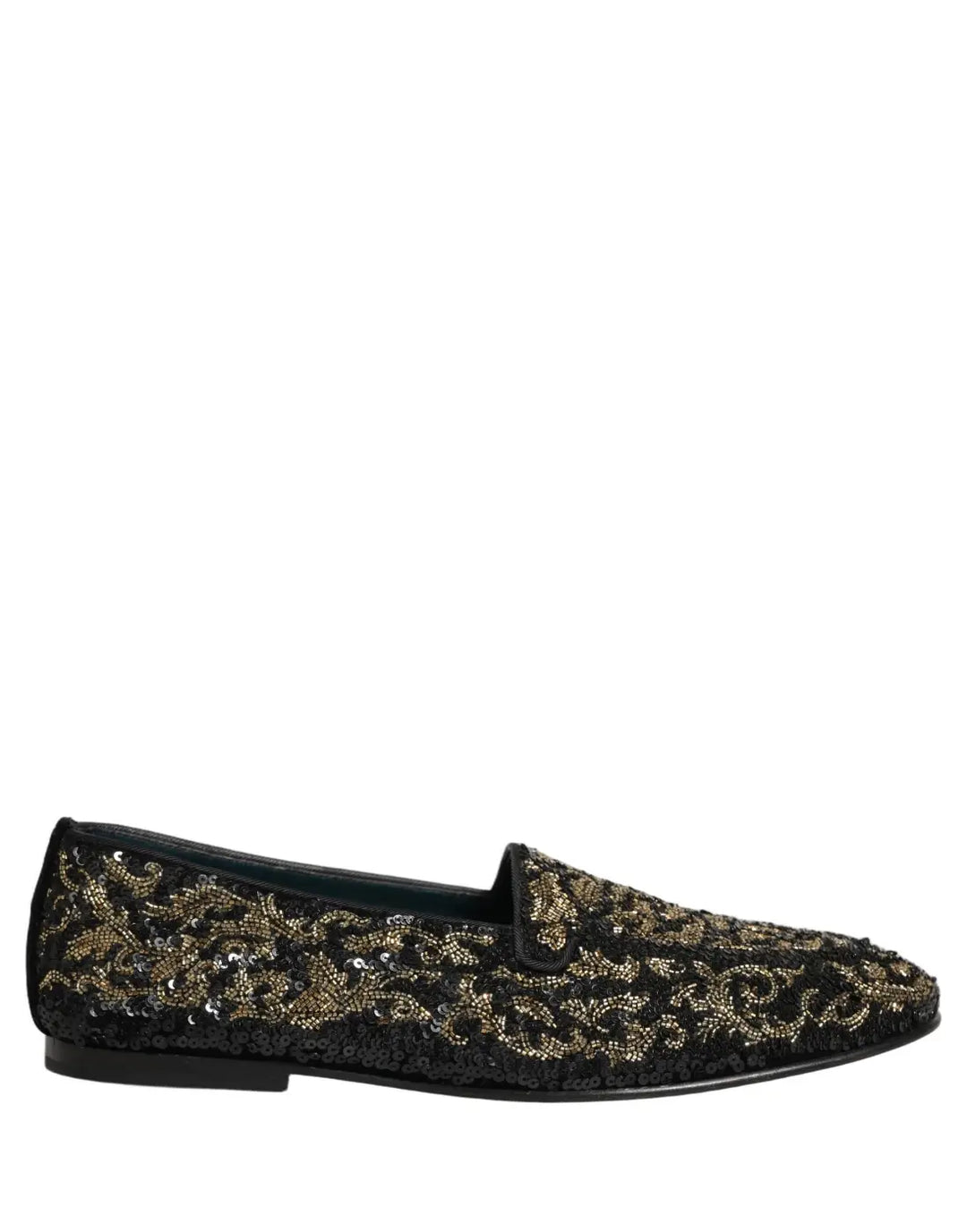 Dolce &amp; Gabbana Black Gold Embellished Dress Loafers Shoes