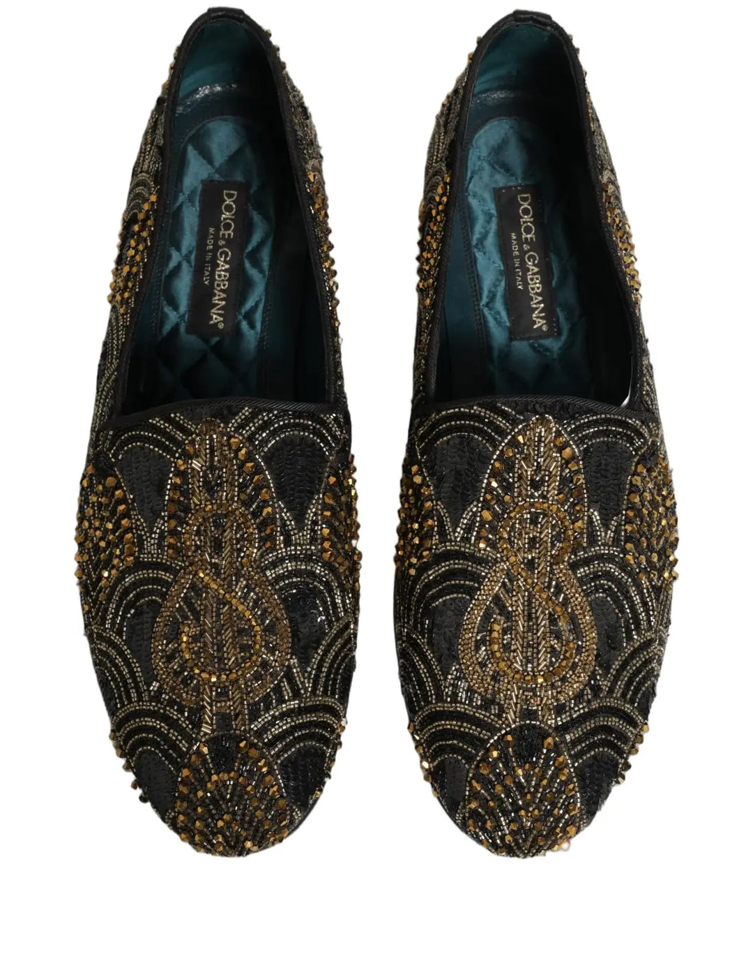Dolce &amp; Gabbana Black Gold Embellished Dress Loafers Shoes
