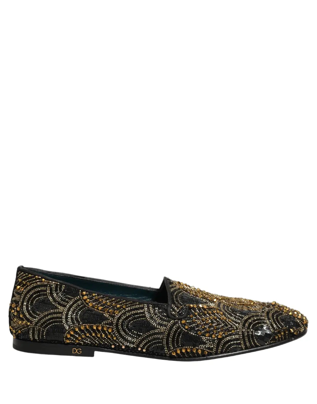 Dolce &amp; Gabbana Black Gold Embellished Dress Loafers Shoes