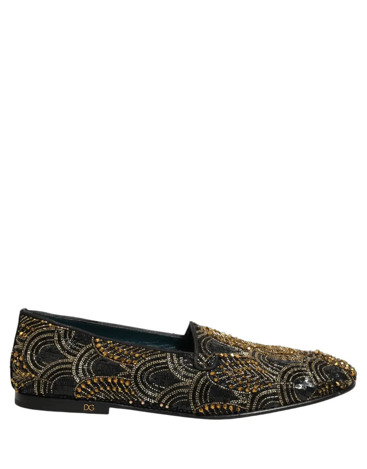 Dolce &amp; Gabbana Black Gold Embellished Dress Loafers Shoes
