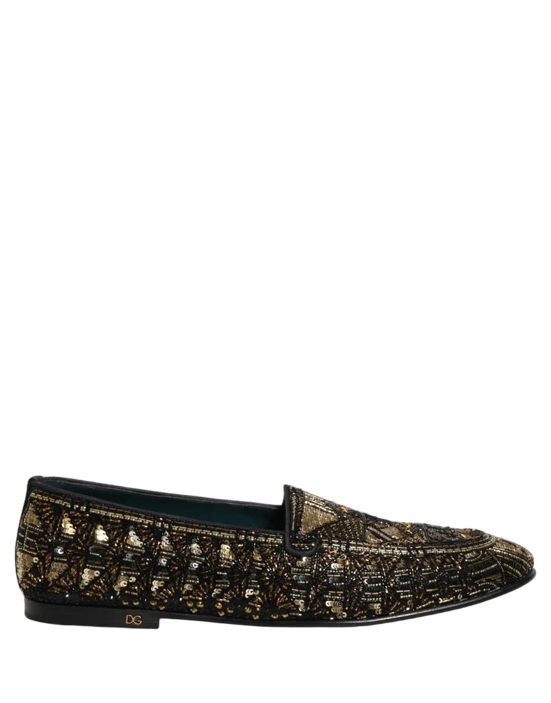 Dolce &amp; Gabbana Black Gold Embellished Slip On Loafers Shoes