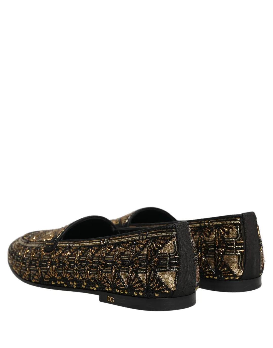 Dolce &amp; Gabbana Black Gold Embellished Slip On Loafers Shoes