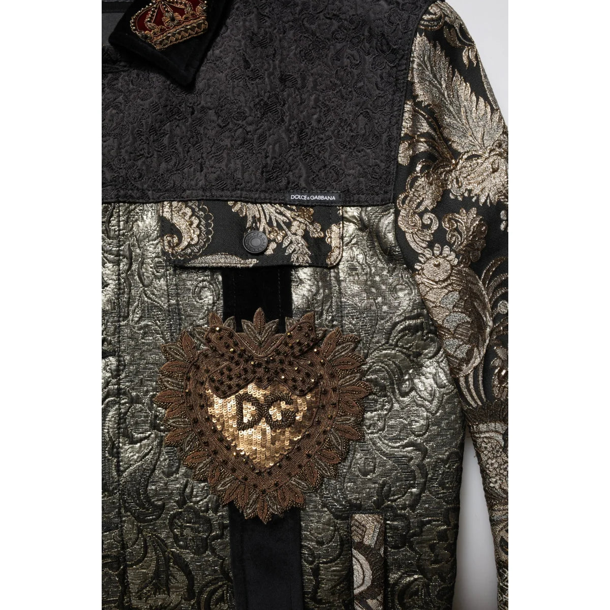 Dolce & Gabbana Black Gold Floral Jacquard Men Biker Jacket