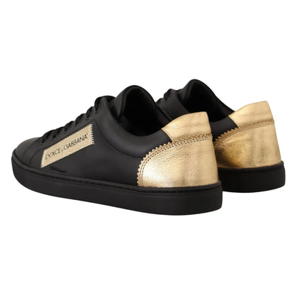 Dolce & Gabbana Black Gold Leather Low Top Sneakers Womens Shoes