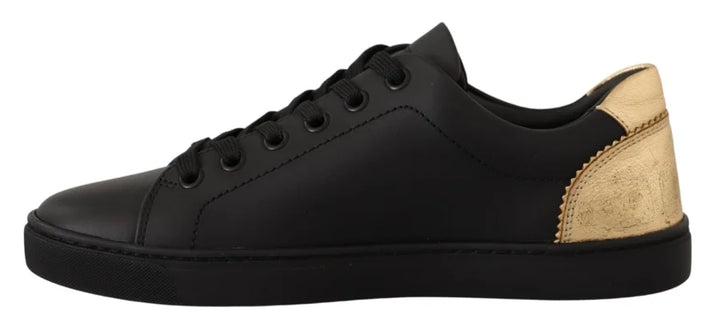 Dolce &amp; Gabbana Black Gold Leather Low Top Sneakers Womens Shoes