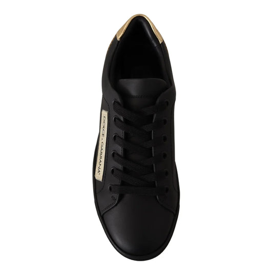 Dolce & Gabbana Black Gold Leather Low Top Sneakers Womens Shoes