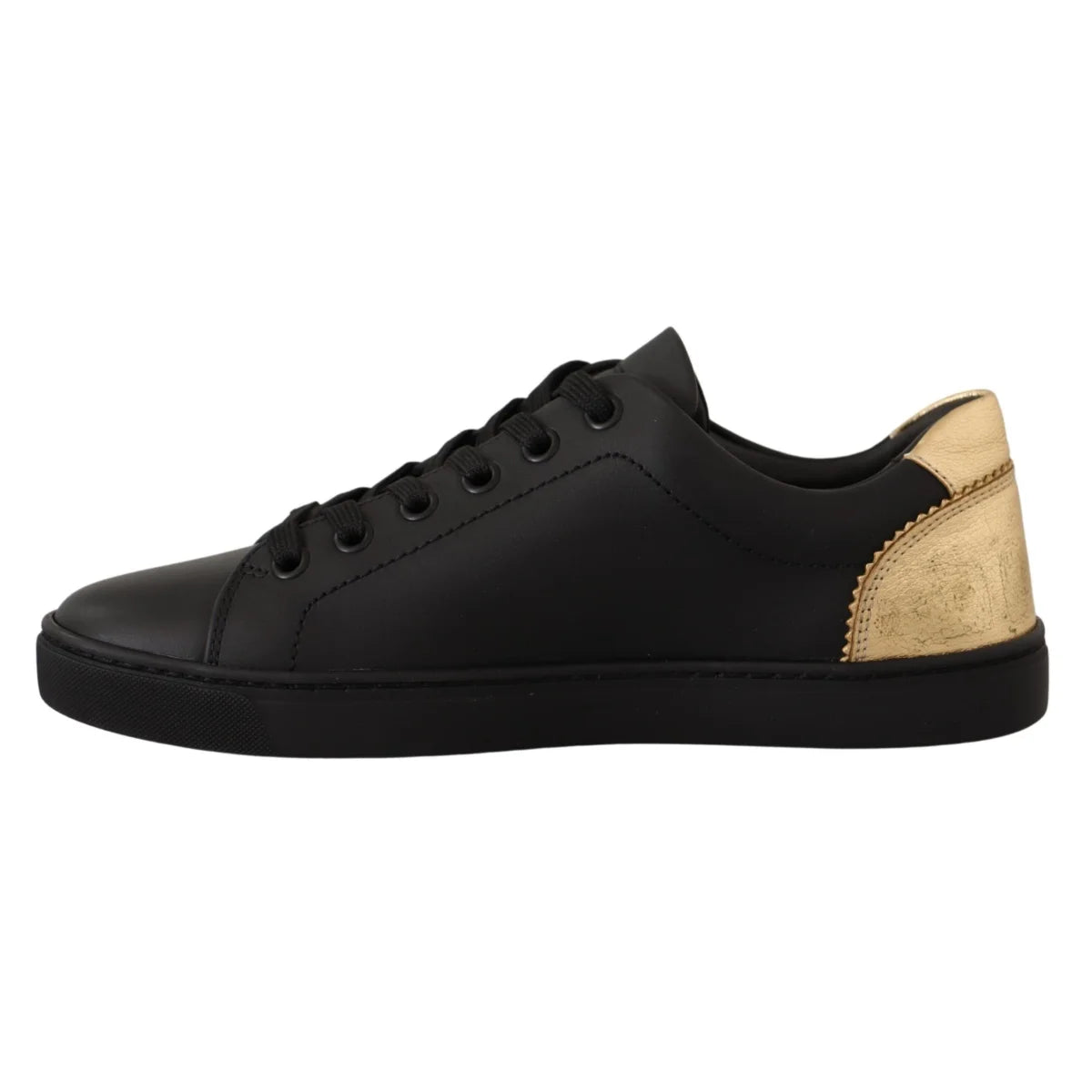Dolce & Gabbana Black Gold Leather Low Top Sneakers Womens Shoes