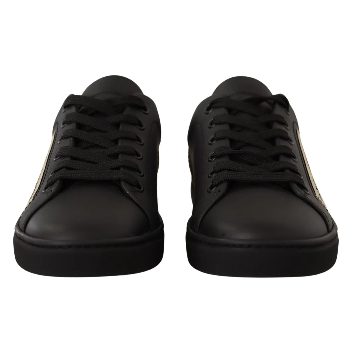 Dolce & Gabbana Black Gold Leather Low Top Sneakers Womens Shoes