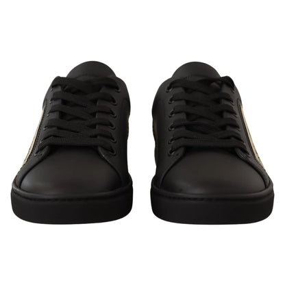 Dolce & Gabbana Black Gold Leather Low Top Sneakers Womens Shoes