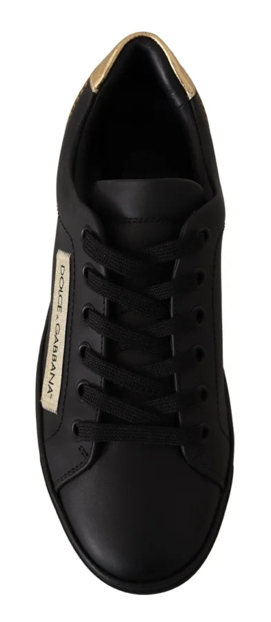 Dolce &amp; Gabbana Black Gold Leather Low Top Sneakers Womens Shoes
