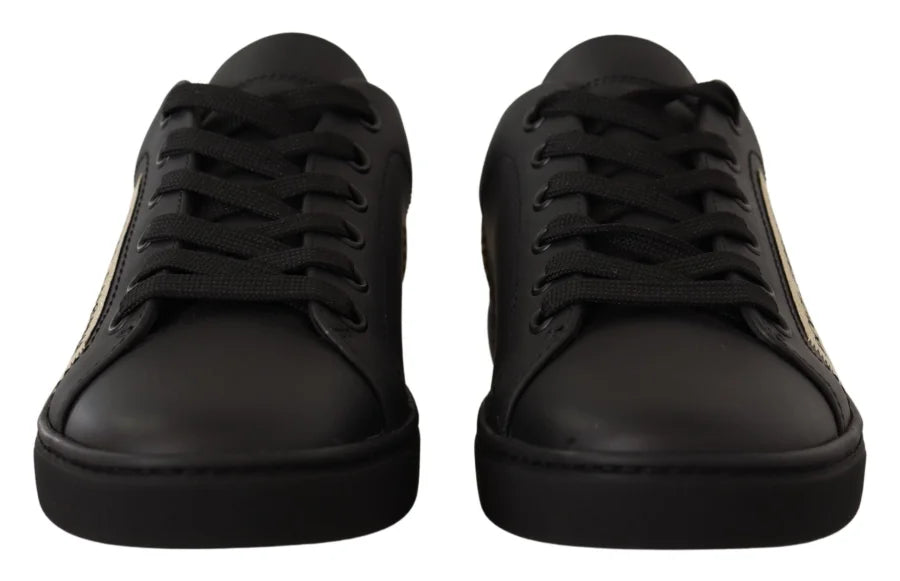 Dolce &amp; Gabbana Black Gold Leather Low Top Sneakers Womens Shoes