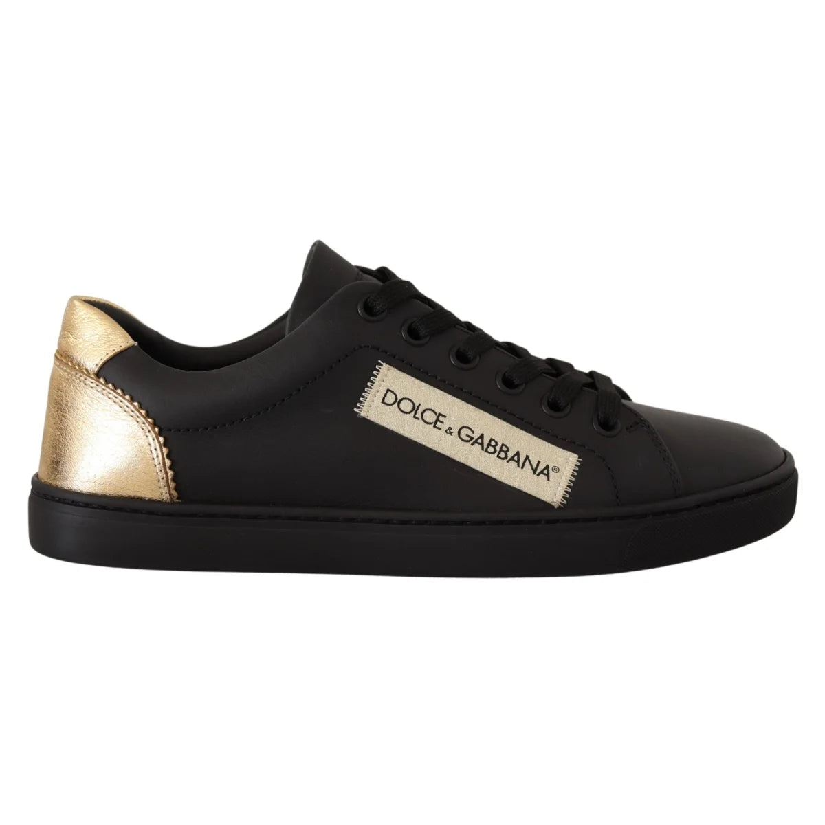 Dolce & Gabbana Black Gold Leather Low Top Sneakers Womens Shoes