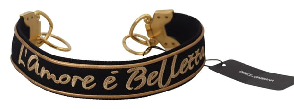 Dolce & Gabbana - Black Gold Logo Print Brass Bag Shoulder Strap