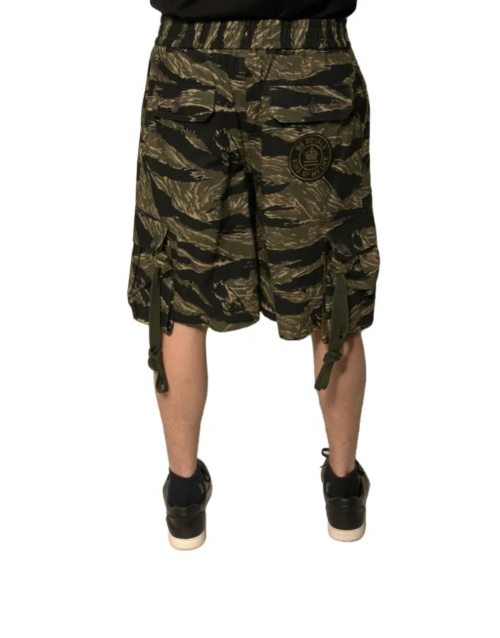 Dolce &amp; Gabbana Black Gold Patterned Cotton Bermuda Shorts