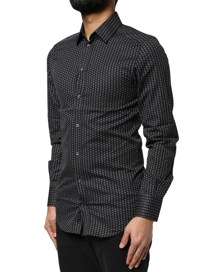 Dolce &amp; Gabbana Black GOLD Patterned Cotton Men Dress Shirt