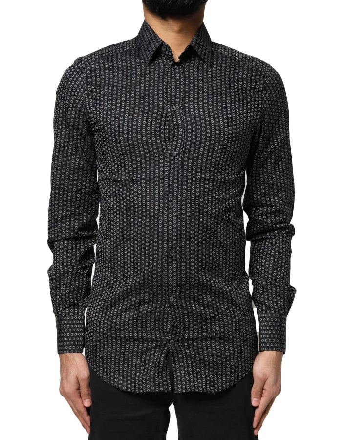 Dolce &amp; Gabbana Black GOLD Patterned Cotton Men Dress Shirt