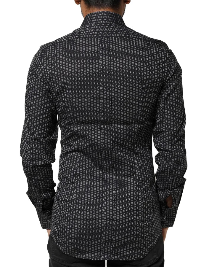Dolce &amp; Gabbana Black GOLD Patterned Cotton Men Dress Shirt