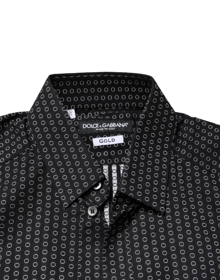 Dolce &amp; Gabbana Black GOLD Patterned Cotton Men Dress Shirt