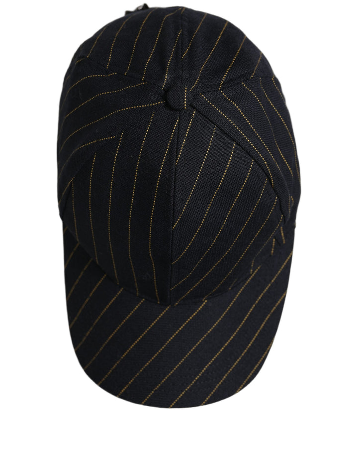 Dolce &amp; Gabbana Black Gold Pinstriped Cotton Baseball Cap Hat