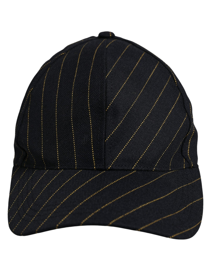Dolce &amp; Gabbana Black Gold Pinstriped Cotton Baseball Cap Hat