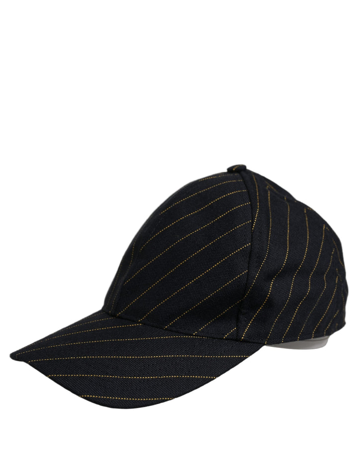 Dolce &amp; Gabbana Black Gold Pinstriped Cotton Baseball Cap Hat