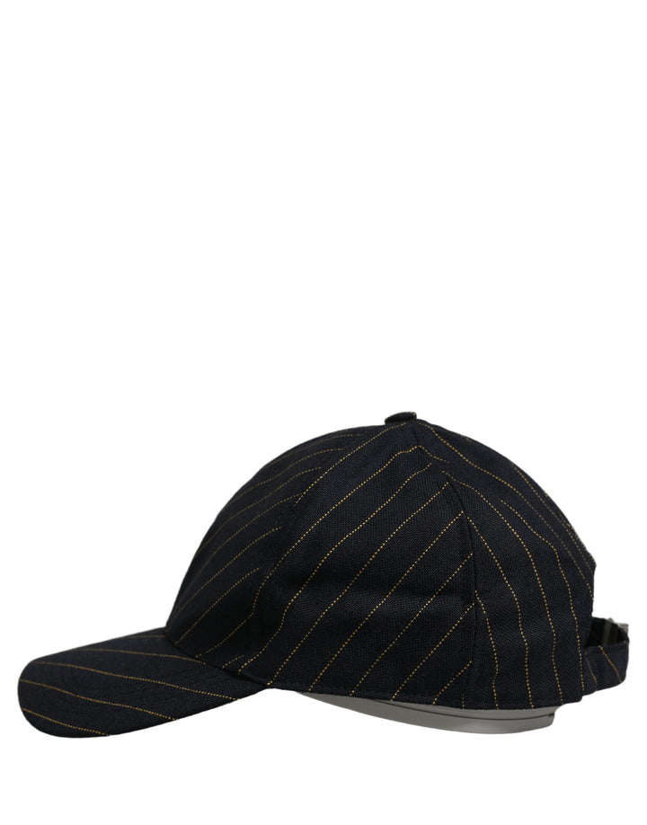 Dolce &amp; Gabbana Black Gold Pinstriped Cotton Baseball Cap Hat