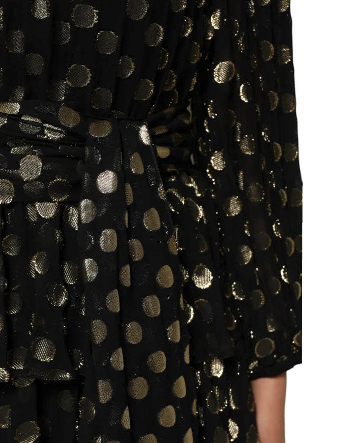 Dolce &amp; Gabbana Black Gold Polka Dot Silk Brocade Mini Dress