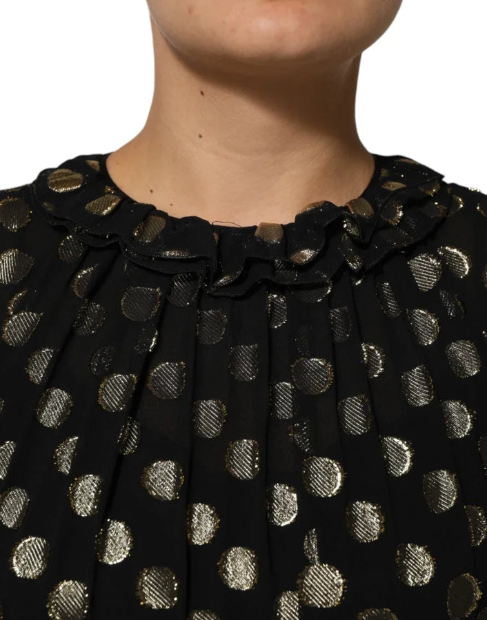 Dolce &amp; Gabbana Black Gold Polka Dot Silk Brocade Mini Dress
