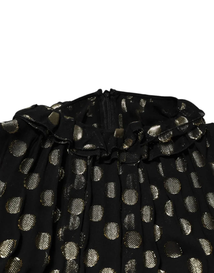 Dolce &amp; Gabbana Black Gold Polka Dot Silk Brocade Mini Dress