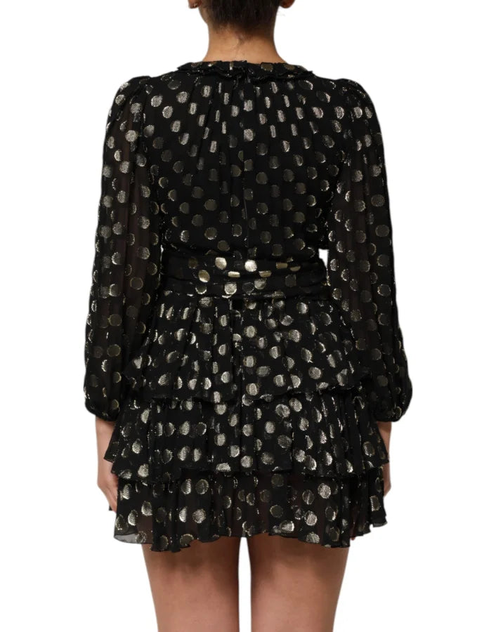 Dolce &amp; Gabbana Black Gold Polka Dot Silk Brocade Mini Dress
