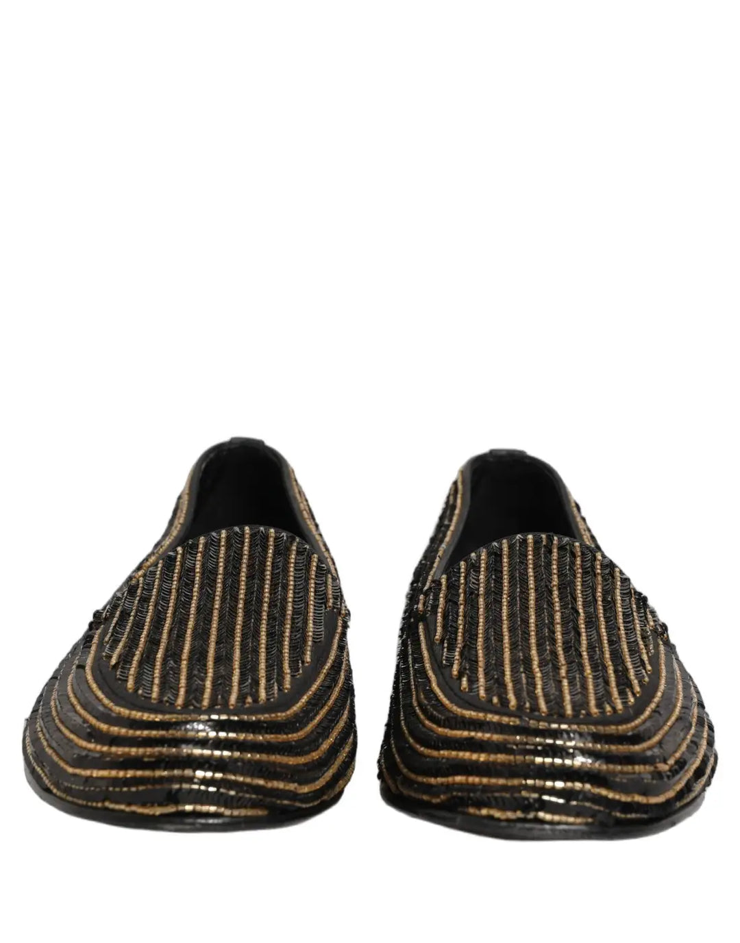 Dolce &amp; Gabbana Black Gold Sequined Men Dress Loafers Shoes