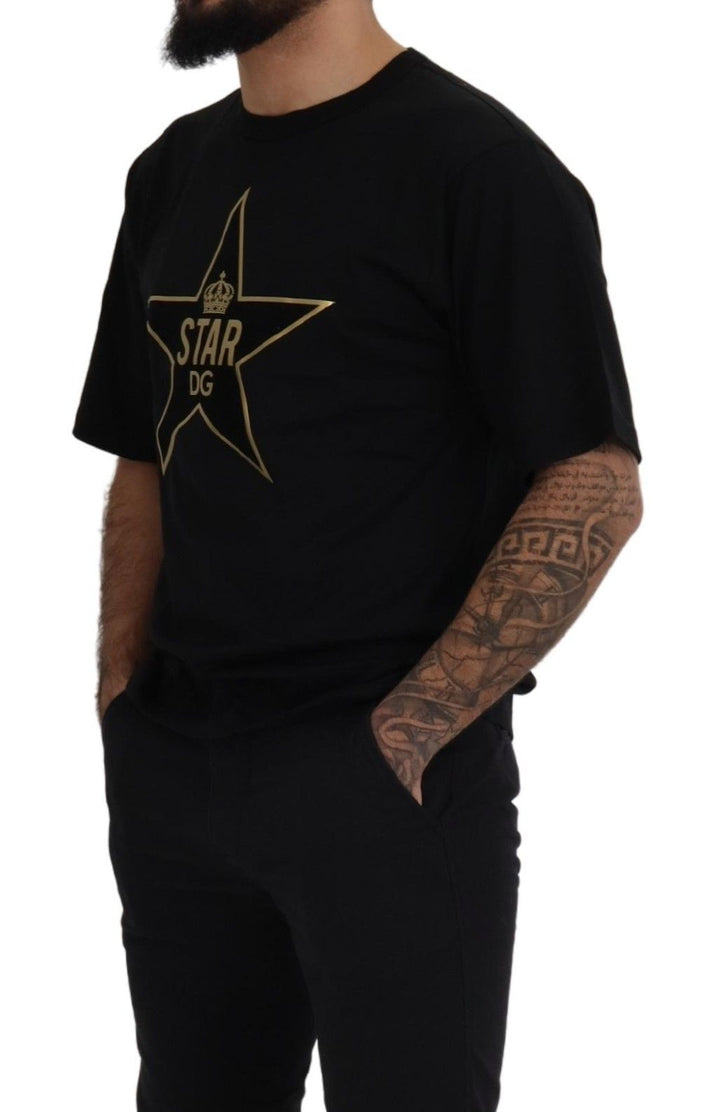 Dolce &amp; Gabbana Black Gold Star Crown Dg Cotton Crewneck T-shirt