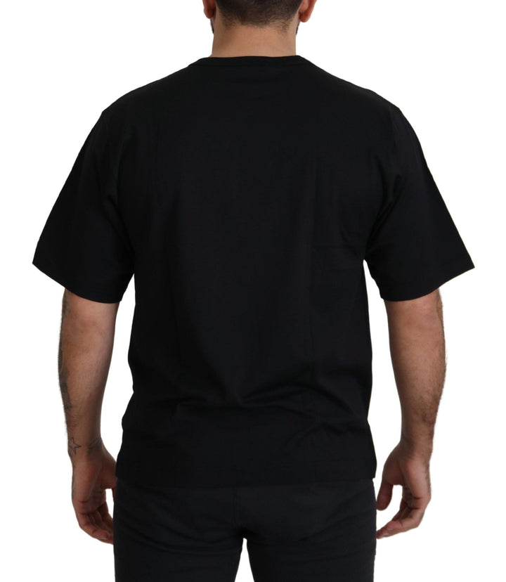 Dolce &amp; Gabbana Black Gold Star Crown Dg Cotton Crewneck T-shirt