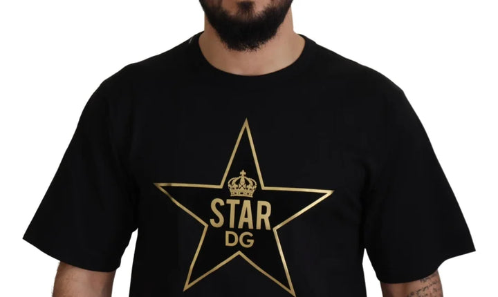Dolce &amp; Gabbana Black Gold STAR Crown DG Cotton Crewneck T-shirt