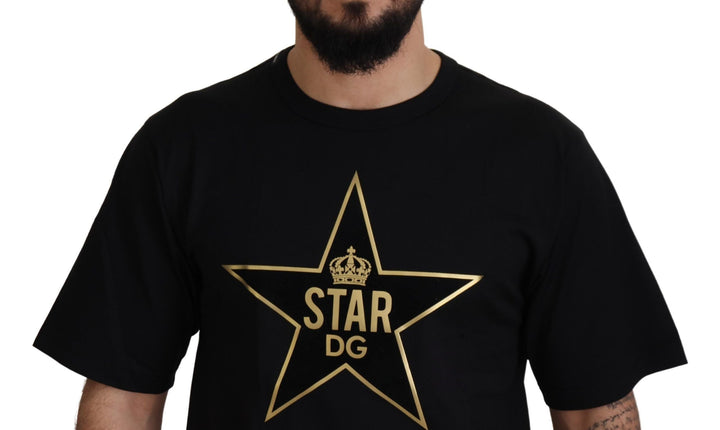 Dolce &amp; Gabbana Black Gold Star Crown Dg Cotton Crewneck T-shirt