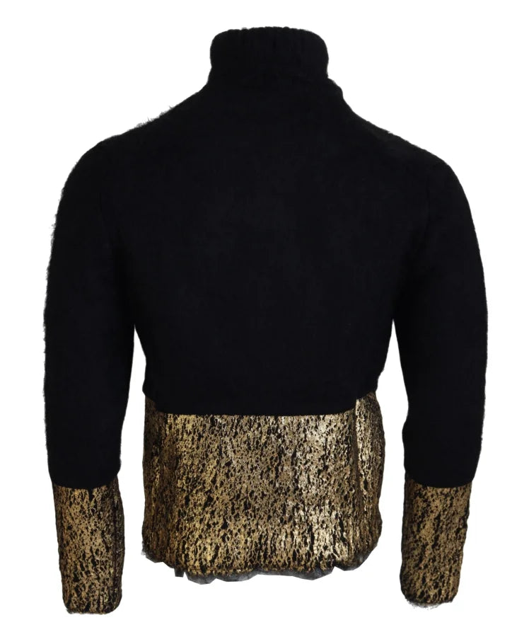 Dolce &amp; Gabbana Black Gold Turtleneck Mohair Pullover Mens Sweater