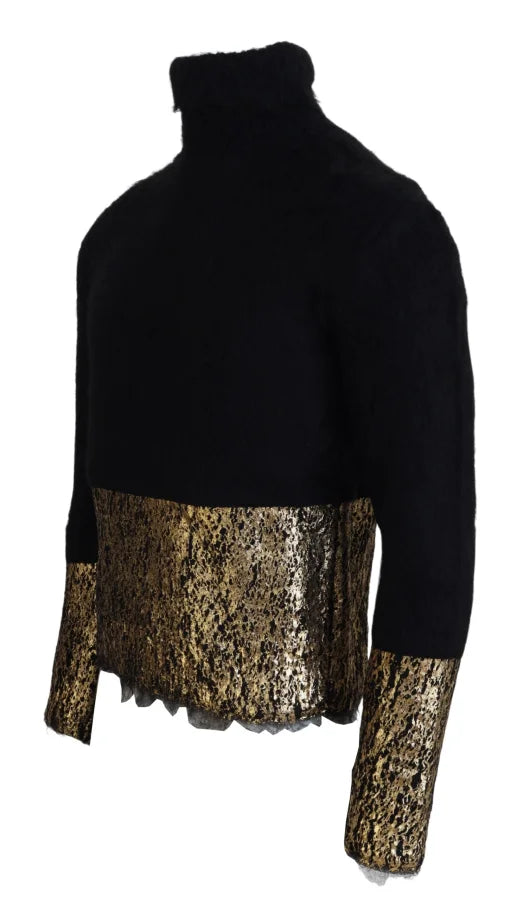 Dolce &amp; Gabbana Black Gold Turtleneck Mohair Pullover Mens Sweater