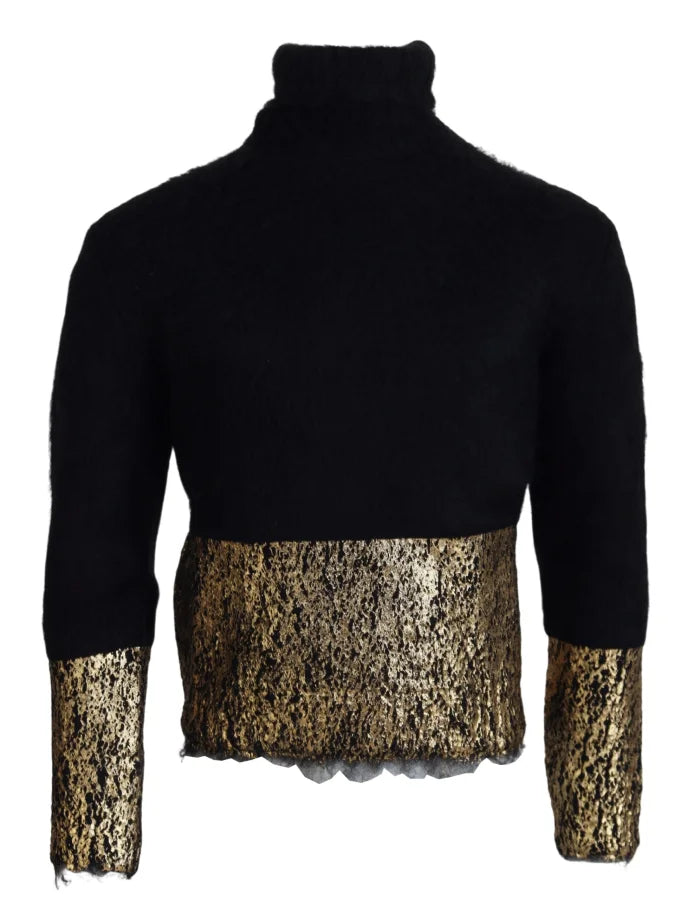 Dolce &amp; Gabbana Black Gold Turtleneck Mohair Pullover Mens Sweater