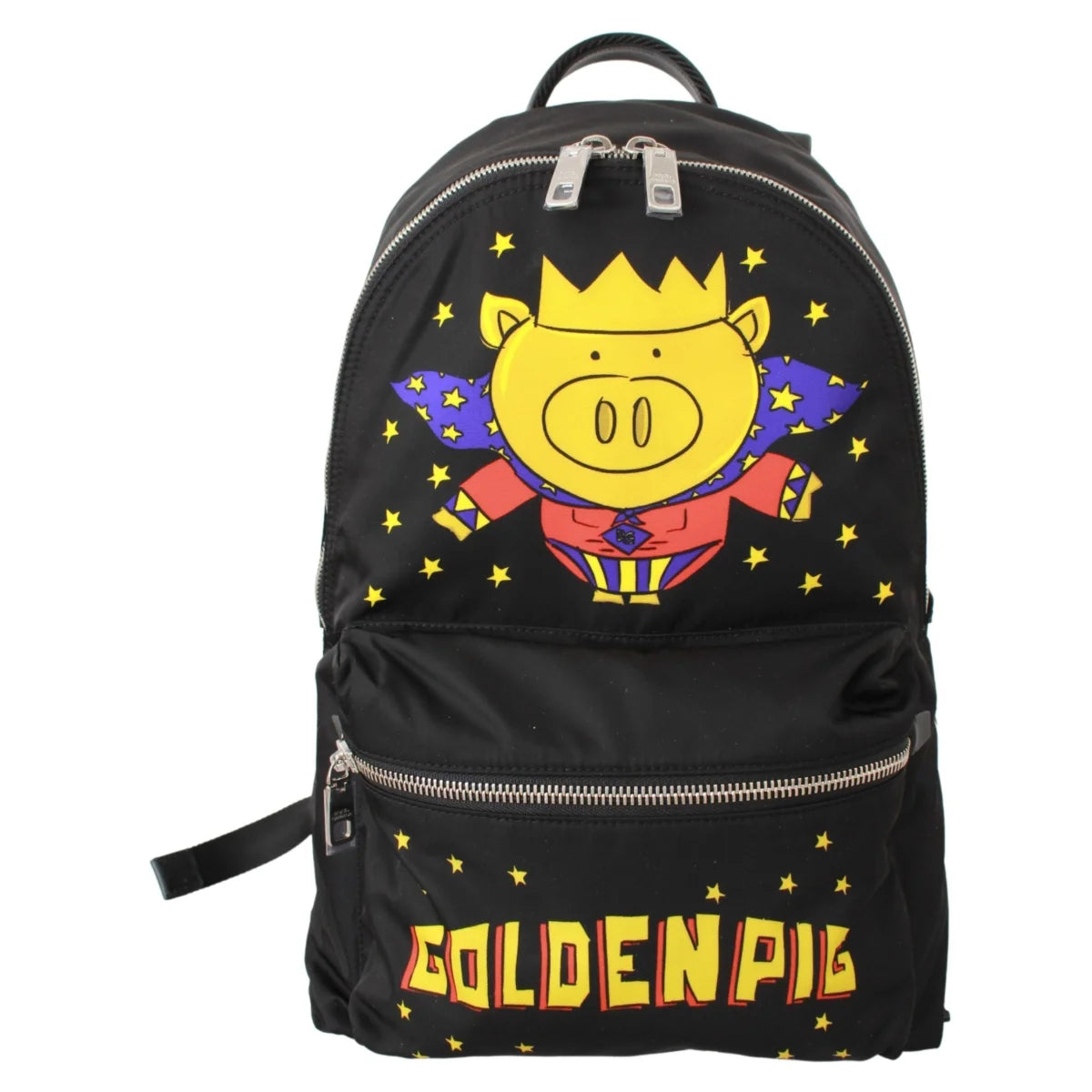 Dolce & Gabbana Black Golden Pig of the Year School Backpack