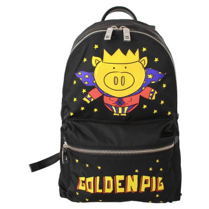 Dolce & Gabbana Black Golden Pig of the Year School Backpack