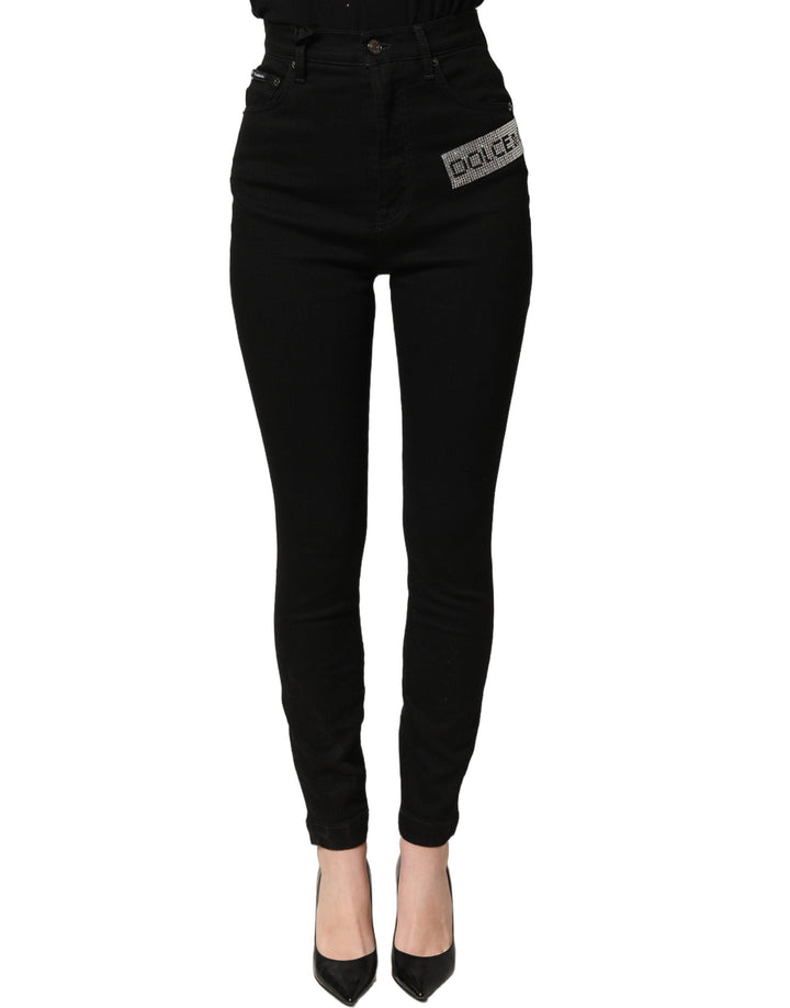 Dolce &amp; Gabbana Black Grace Rhinestone Highwaist Denim Jeans