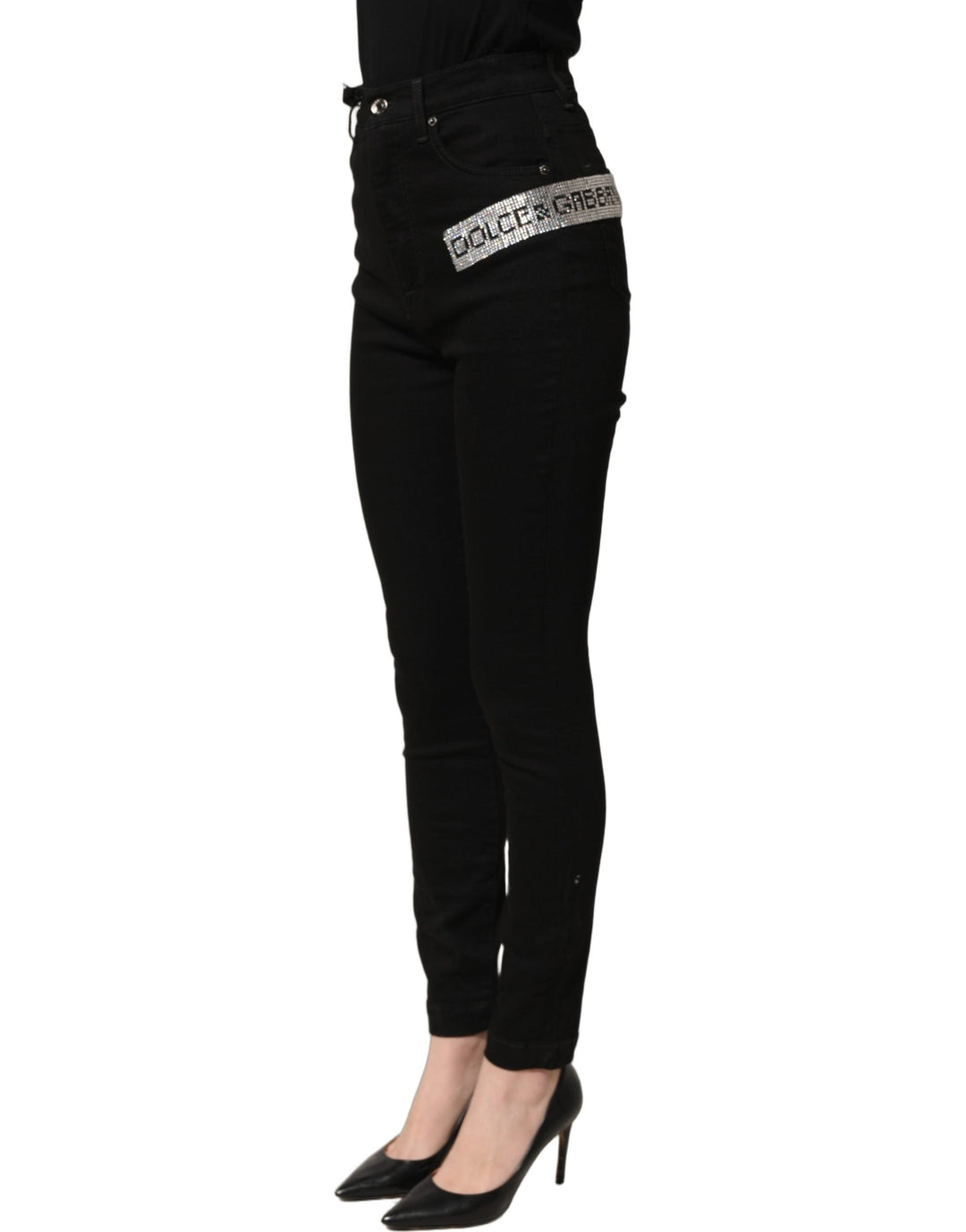 Dolce &amp; Gabbana Black Grace Rhinestone Highwaist Denim Jeans
