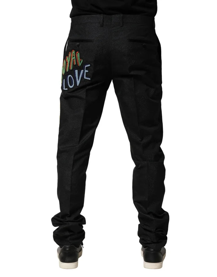 Dolce &amp; Gabbana Black Graphic Embroidery Men Pants