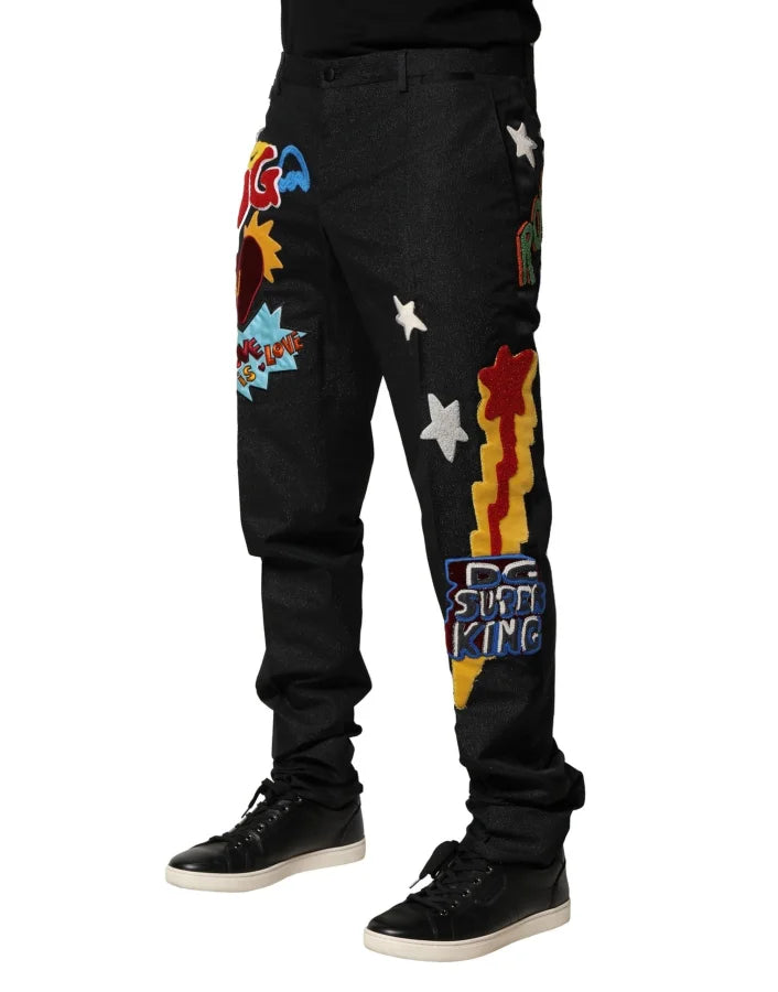 Dolce &amp; Gabbana Black Graphic Embroidery Men Pants