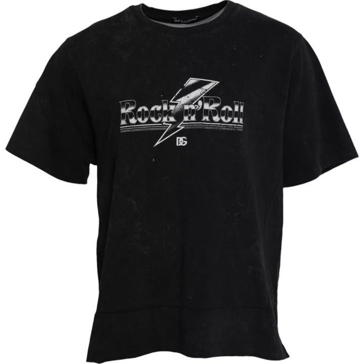 Dolce &amp; Gabbana Black Graphic Print Cotton Crew Neck T-shirt
