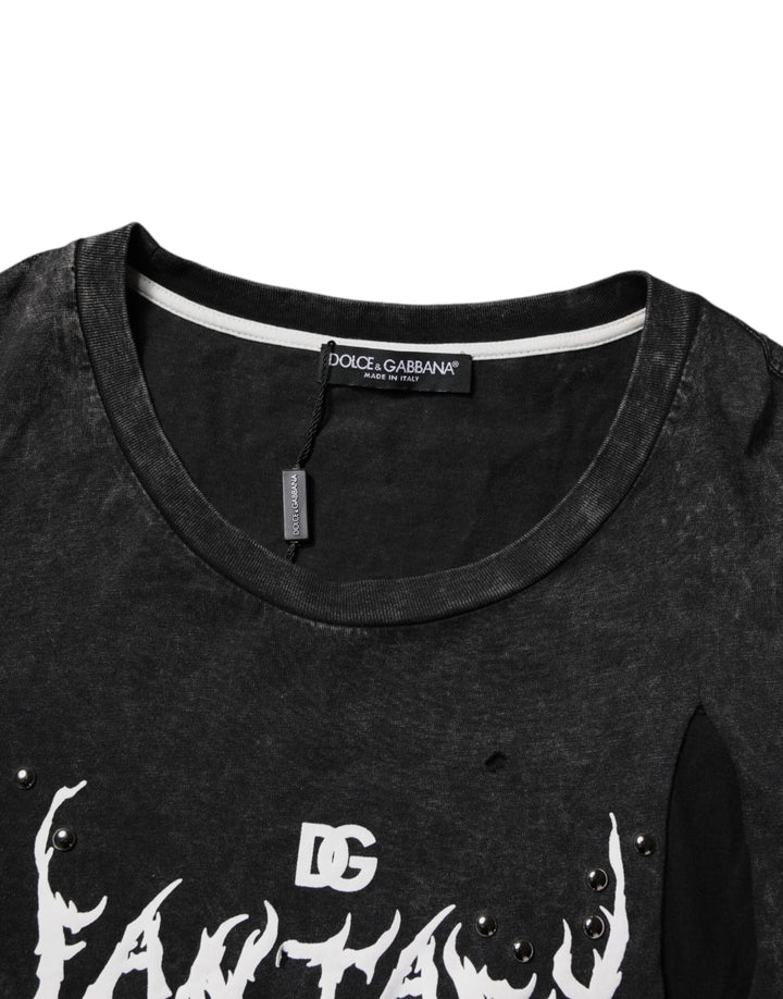 Dolce &amp; Gabbana Black Graphic Print Cotton Crew Neck T-shirt