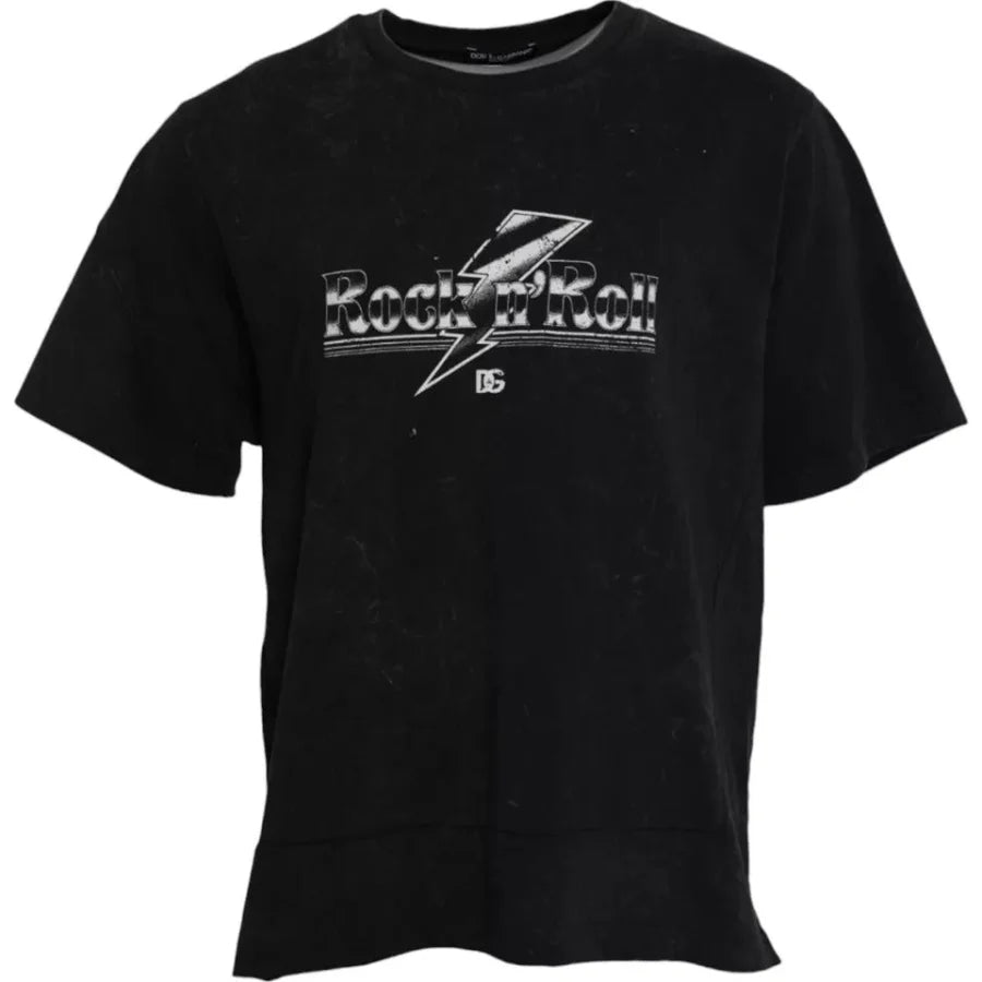 Dolce &amp; Gabbana Black Graphic Print Cotton Crew Neck T-shirt