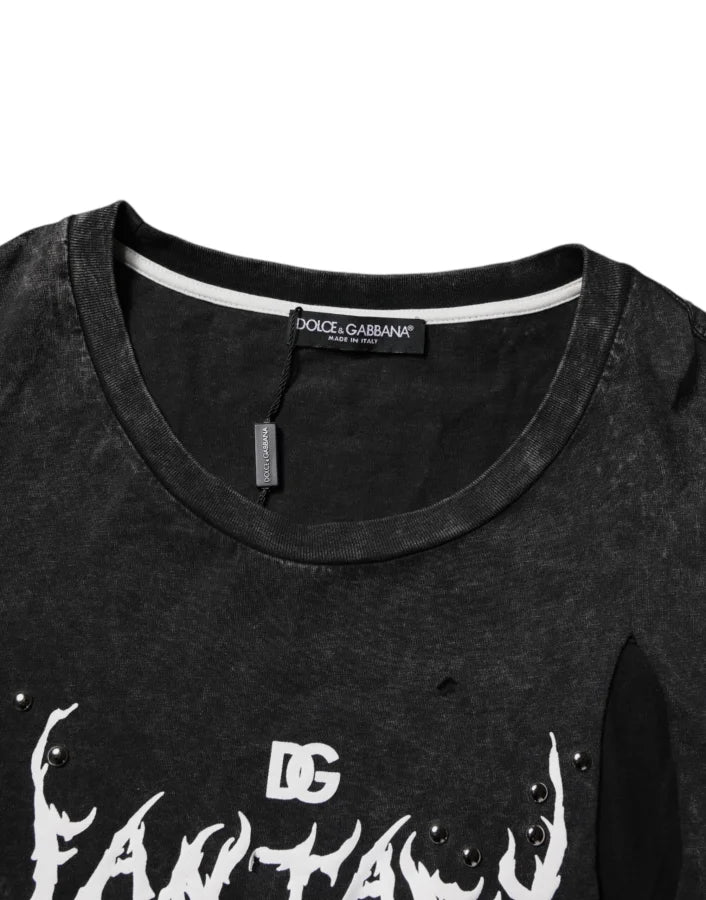 Dolce &amp; Gabbana Black Graphic Print Cotton Crew Neck T-shirt