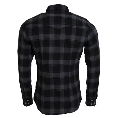 Dolce & Gabbana Black Gray Check Long Sleeves Cotton Shirt